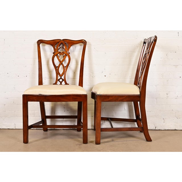 Maitland Smith Georgian Carved Mahogany Dining Chairs, Set of Eight For Sale - Image 9 of 12