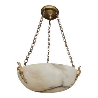 1930s Directoire Style French Alabaster Chandelier Pendant Light For Sale