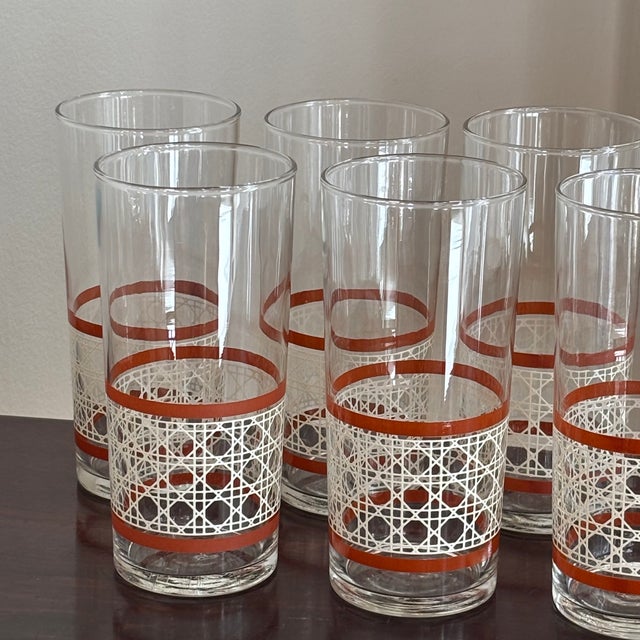 Transparent Large Mid-20th Century Woven Cane Pattern Tumblers -- Set of 7 For Sale - Image 8 of 16
