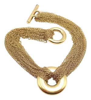 Tiffany & Co. Yellow Gold Mesh Multi Strand Chain Toggle Bracelet