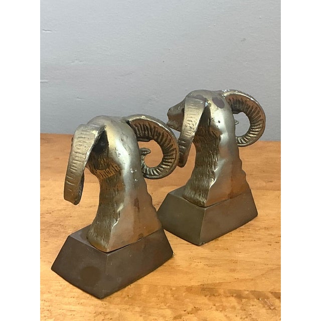 Brass Vintage Brass Ram Bust Bookends - A Pair For Sale - Image 8 of 18