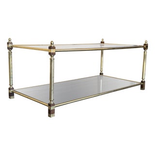 Mid-Century Modern Two-Tier Brass and Glass Rectangular Side Table For Sale