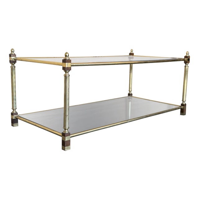 Mid-Century Modern Two-Tier Brass and Glass Rectangular Side Table For Sale