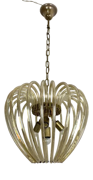 Mid-Century Murano Glass and Brass 4-Light Chandelier in the style of Venini, 1960s