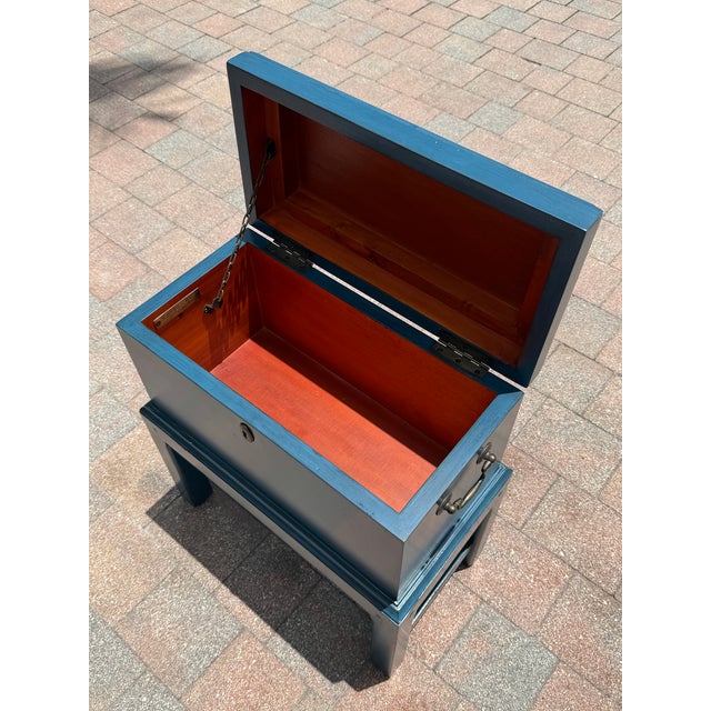 Coastal Somerset Bay Blue Storage Box on Stand For Sale - Image 3 of 6