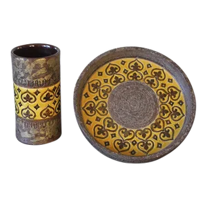 Set of 2 Vintage Aldo Londi Bitossi Ceramic Vase and Bowl, Signed