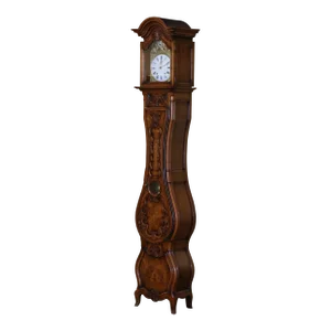 20th Century French Louis XV Carved Burl Wood Grandfather Clock From Lyon Region