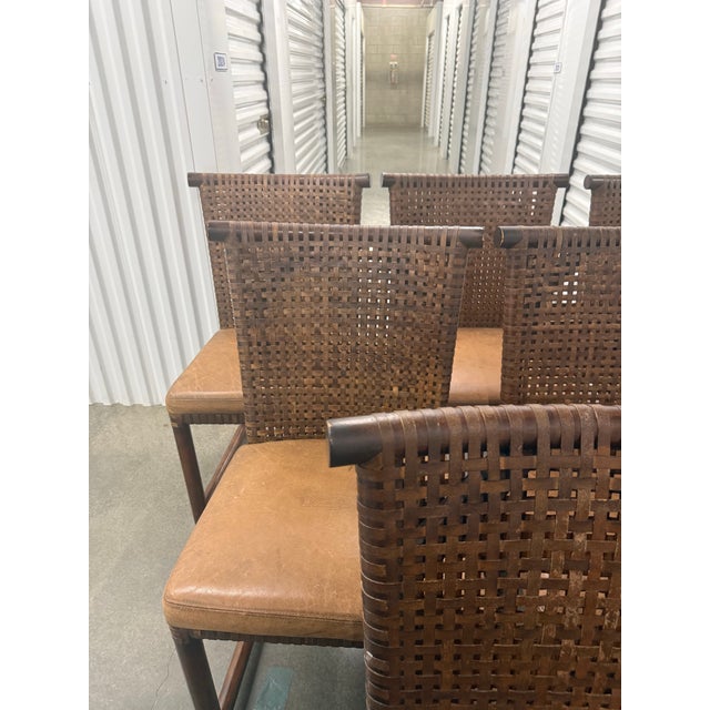 1980s Henredon Acquisitions Leather Strap Dining Chairs – Set of 6, Campaign Style, Priced to Sell For Sale - Image 5 of 12