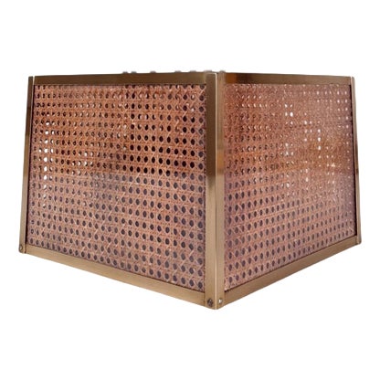 Acrylic Glass, Cane and Brass Cachepot Planter in the style of Dior Home, 1970s For Sale