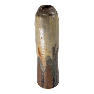 Mid-Century Modern Studio Art Pottery Vase in Japanese Style, Signed Illegibly For Sale