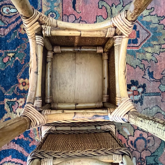 Vintage Coastal Rattan and Wicker Drink Tables - A Pair For Sale - Image 16 of 17