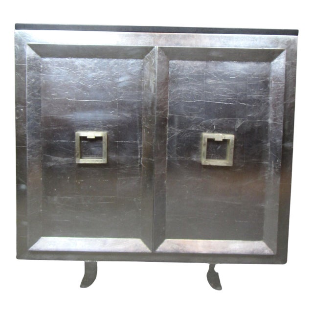 Mid 20th Century Silver Painted Cabinet w/ Marble For Sale