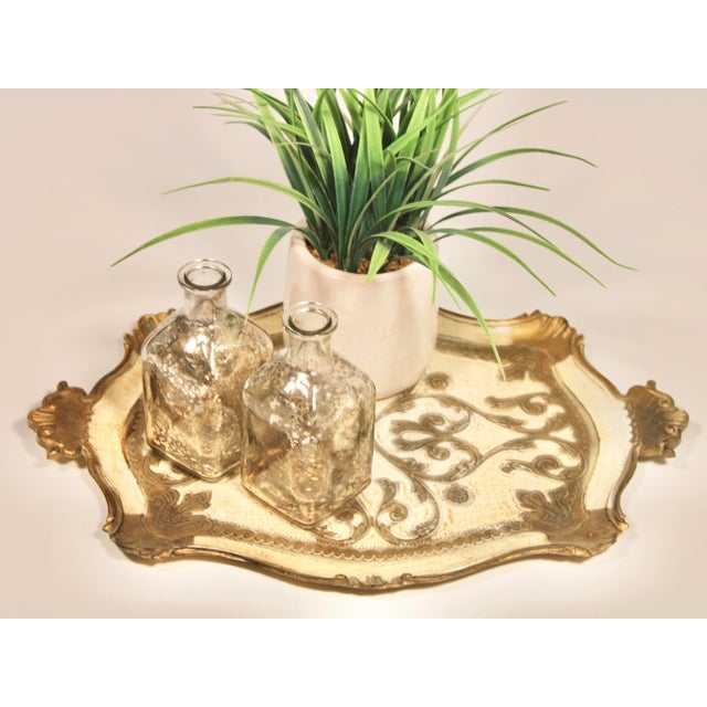 Cream Mid Century Italian Florentine Gilded Tray For Sale - Image 8 of 10