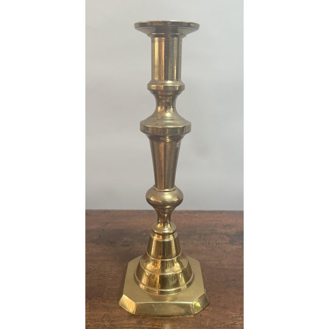 Victorian Pair of Mid-19th Century English Brass Candlesticks For Sale - Image 3 of 10