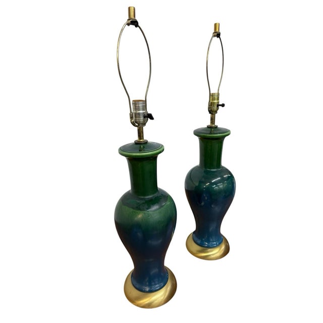 This set of 2 Vintage Mid-Century Modern Royal Haeger Green/Blue Drip Lamps are a rare find from the 1960s. Made of...