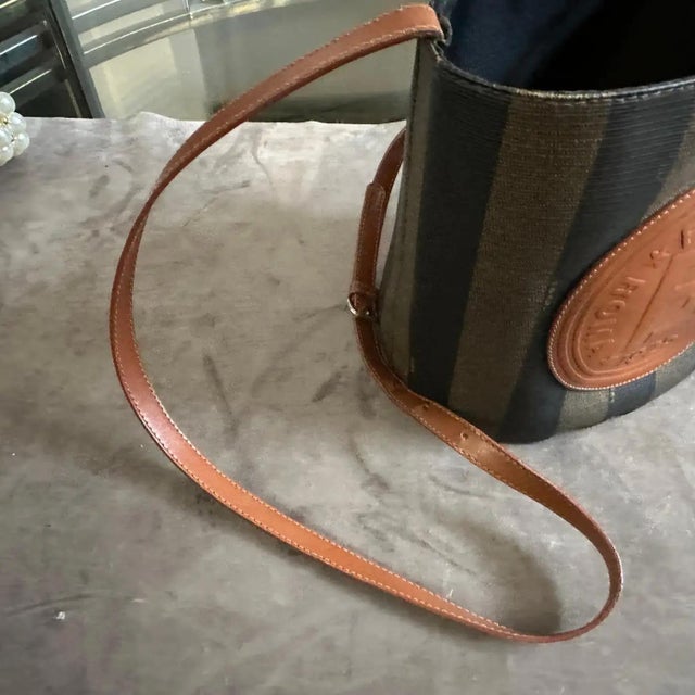 Brown 1980s Contemporary Canvas and Leather Fendi Shoulder Bucket Bag For Sale - Image 8 of 11