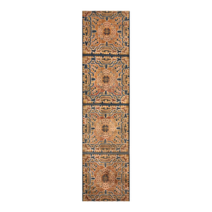 1890s Tan Beige Medallion Antique Chinese Ningxia Rug 2'4" X 9' Handknotted Wool Carpet