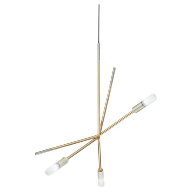 Luna Cosmo Chandelier in Satin Nickel & Reeded Borosilicate Glass by Aggiolight For Sale - Image 4 of 4