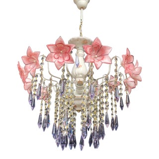 1980s Vintage Murano Glass Barbie Pink Chandelier Led Basket Ceiling Light Fixture For Sale
