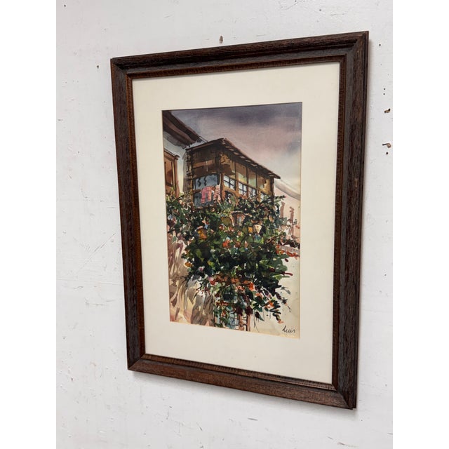 Design Plus Gallery presents Limeno, a Framed Watercolor by Luis from 1999. The composition depicts a balcony scene with...