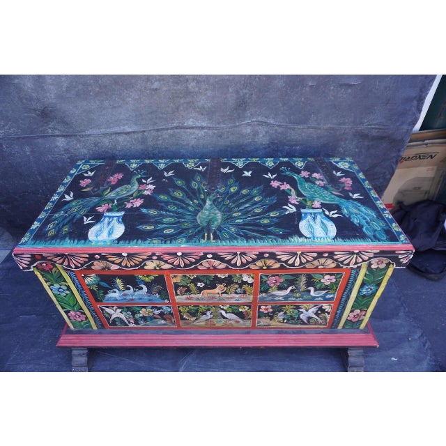 Wood Hand-Painted Folk Art Mexican Trunk For Sale - Image 7 of 7