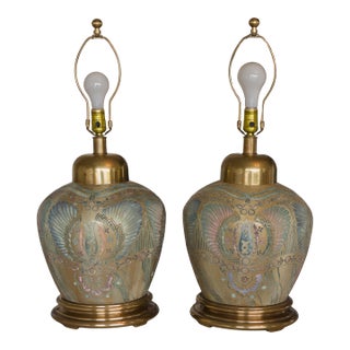Large Frederick Cooper Ginger Jar Lamps With Brass Hardware - A Pair For Sale