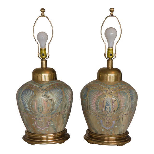 Large Frederick Cooper Ginger Jar Lamps With Brass Hardware - A Pair For Sale