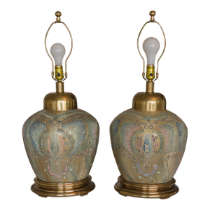 Large Frederick Cooper Ginger Jar Lamps With Brass Hardware - A Pair