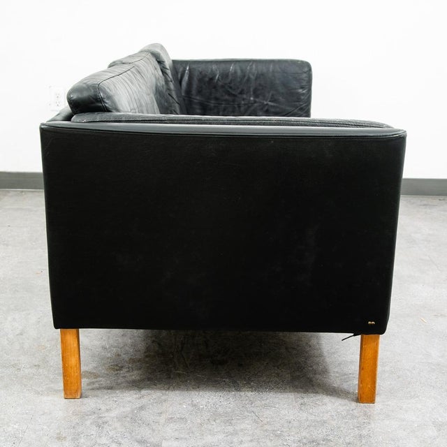 Black Mid Century Danish Modern Sofa Couch 3 Seater Leather Black Vintage Denmark MCM For Sale - Image 8 of 12
