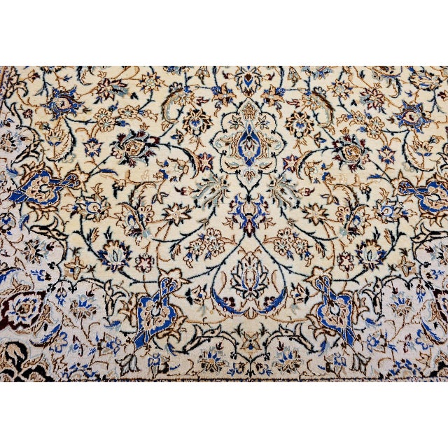 Vintage Persian Nain Area Rug, Hand-Knotted Wool & Silk, Floral Pattern, 5x7, Ivory & Blue For Sale - Image 12 of 16