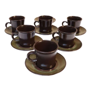 Set of Six Vintage Franciscan "Madeira" Pottery Earthernware Teacups / Coffee Mugs With Saucers