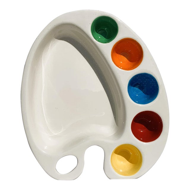 Blanc De Blanc Artist Palette Chip and Dip Tray – 1990s to Early 2000s Colorful Ceramic Serveware For Sale