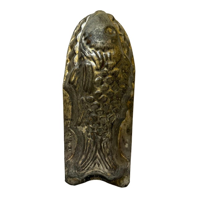 Antique Kreamer Tin Fish Mold – 12" Early 20th Century Americana Kitchen Decor For Sale