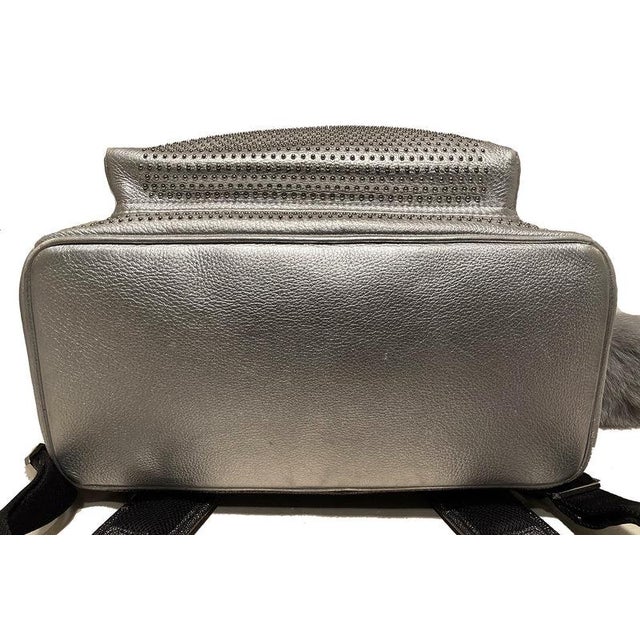 Contemporary MCM Special Edition Silver Leather Swarovski Crystal Backpack with Rabbit Charm For Sale - Image 3 of 11
