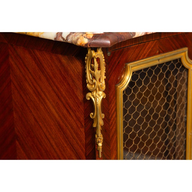French Louis XV Style Kingwood Marble Top Bibliotheque Cabinet For Sale - Image 13 of 18