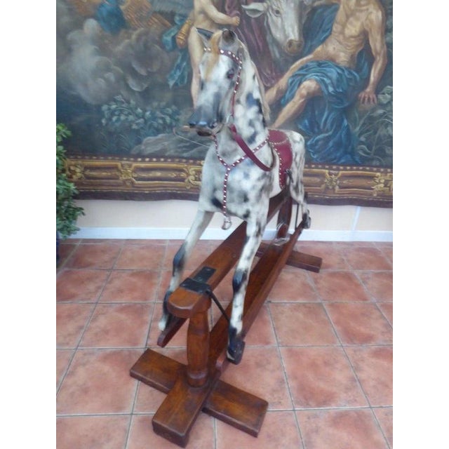 Large English Dapple Grey Rocking Horse, 1940 For Sale - Image 14 of 18