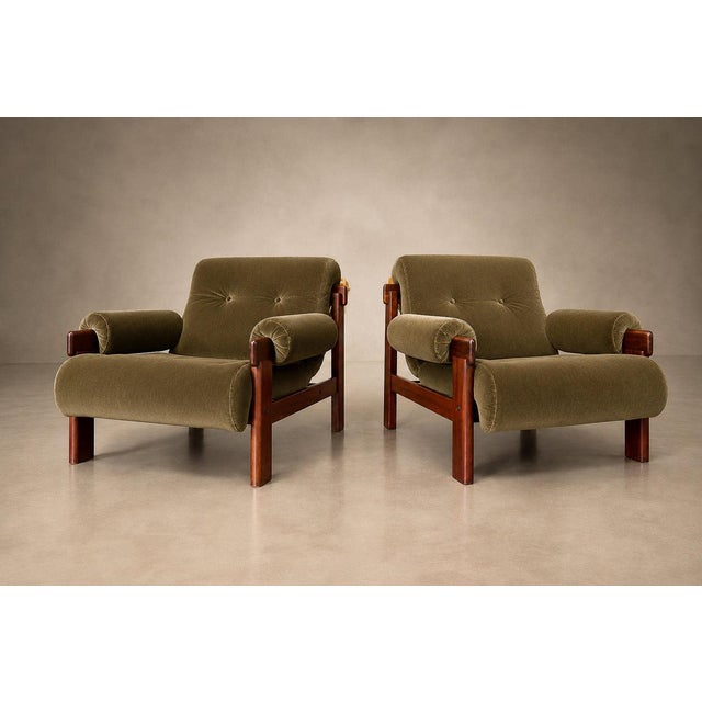 Pair of “Copa” Armchairs in Jatobá and Olive-Green Mohair by Jean Gillon for Italma, Brazil, 1960s For Sale - Image 12 of 18