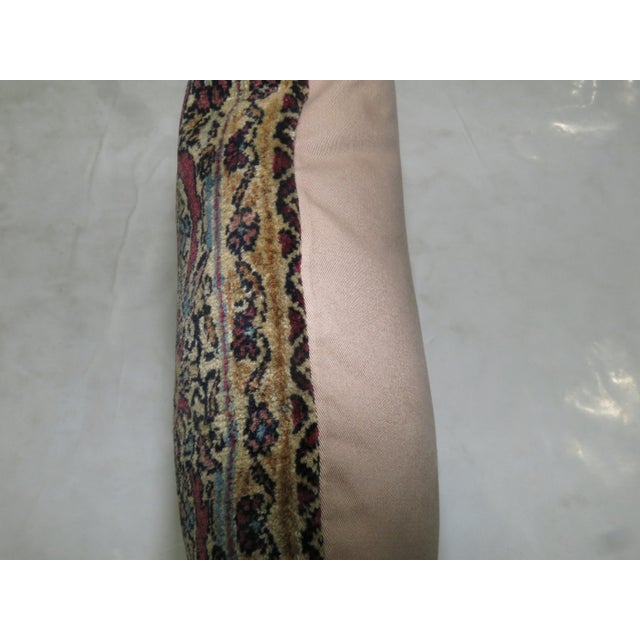 Rose and Khaki Persian Kerman Rug Pillow For Sale - Image 4 of 5