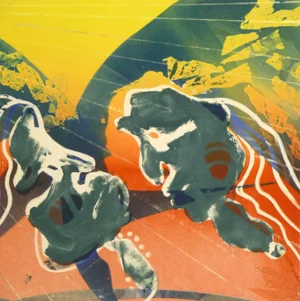Kismine Varner, American Abstract Modern Monotype - Figures at Sunrise