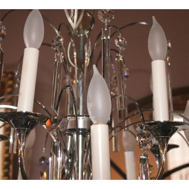 Midcentury Chrome and Crystal Chandelier For Sale - Image 4 of 9