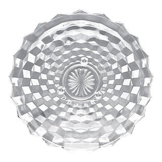 Vintage Fostoria American Clear Glass Block Optic Three Footed Cake Torte Plate For Sale