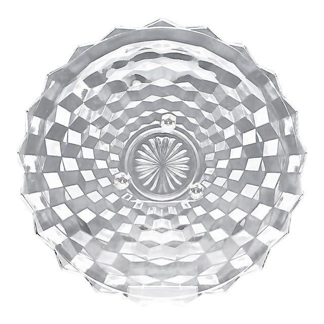 Vintage Fostoria American Clear Glass Block Optic Three Footed Cake Torte Plate For Sale