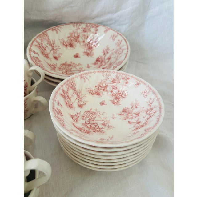 Queens China Vintage Shabby Chic Queens "Chelsea Toile" Pink Dinnerware Set of 53 For Sale - Image 4 of 12