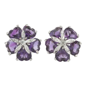 Christina Addison 18kt White Gold Sand Dollar Earring With Amethyst and Diamonds - a Pair