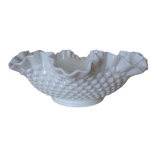 1970s Fenton White Hobnail RuffledEdge Large Bowl For Sale