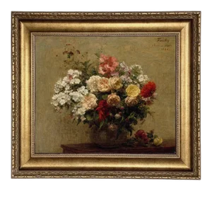 "Summer Flowers" Contemporary Floral Still Life Reproduction Print on Canvas, Framed 22 x 26
