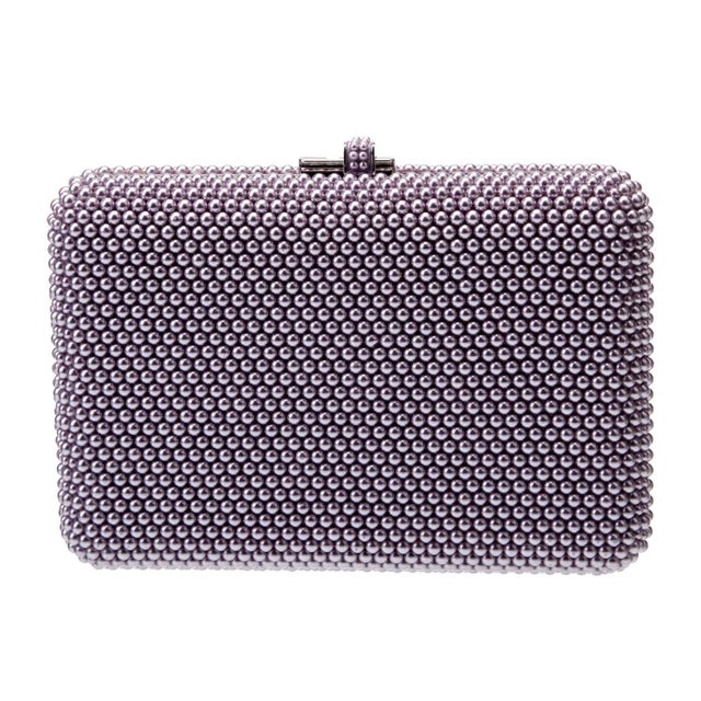 Judith Leiber 2020s Judith Leiber Slim Slide Lavender Pearl Crystal Evening Shoulder Bag Minaudiere For Sale - Image 4 of 13