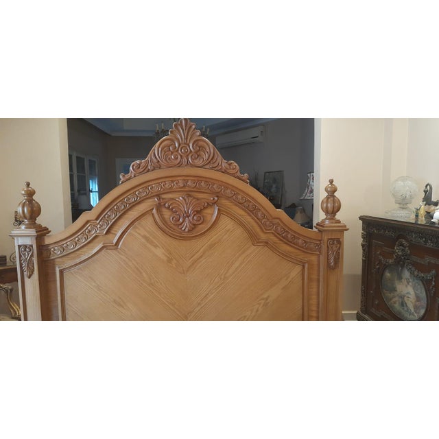 Wood New European Classical / Baroque Revival Ornate Hand-Carved Solid Wood King Bed With Decorative Finials For Sale - Image 7 of 11