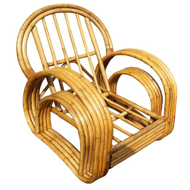 Yellow 1950s Restored 4-Strand Double Arch Speed Arms Rattan Sofa & Chairs Livingroom Set of 5 For Sale - Image 8 of 14