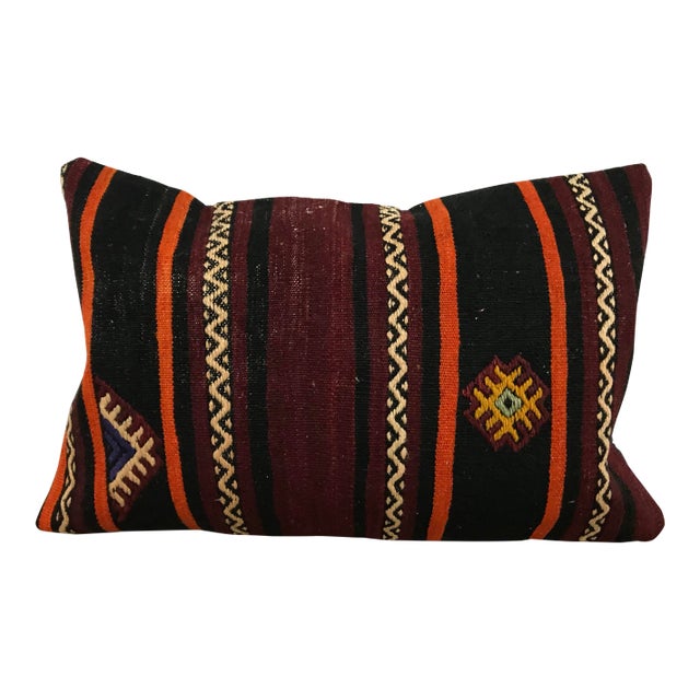 Vintage Traditional Turkish Handmade Kilim Lumbar Pillow Cover For Sale